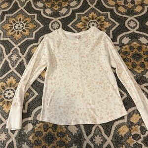 White and Tan Leopard Print Long Sleeve Shirt